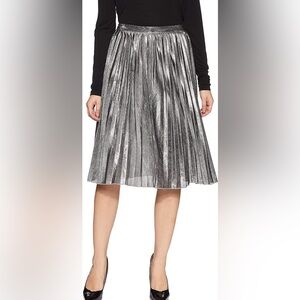 Satin pleated silver midi skirt foil glitter new years Forever 21